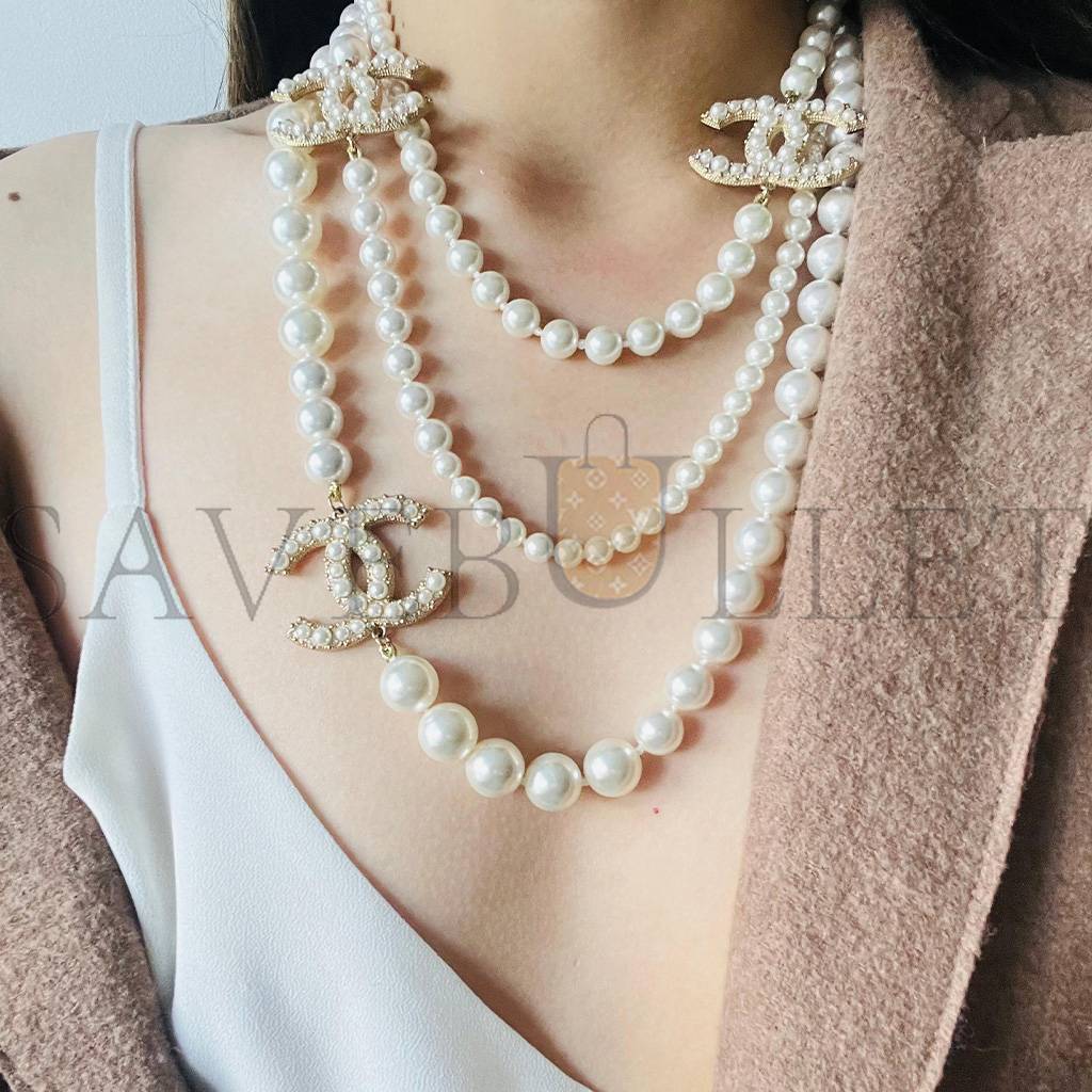 Ch*el vintage extra long pearls trio cc logo coco strands versatile necklace 3427223210282